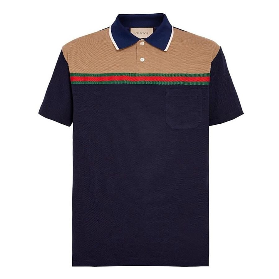 Áo Polo Nam Gucci Web-Stripe Polo Shirt Blue 725492 Màu Xanh Navy Size XS