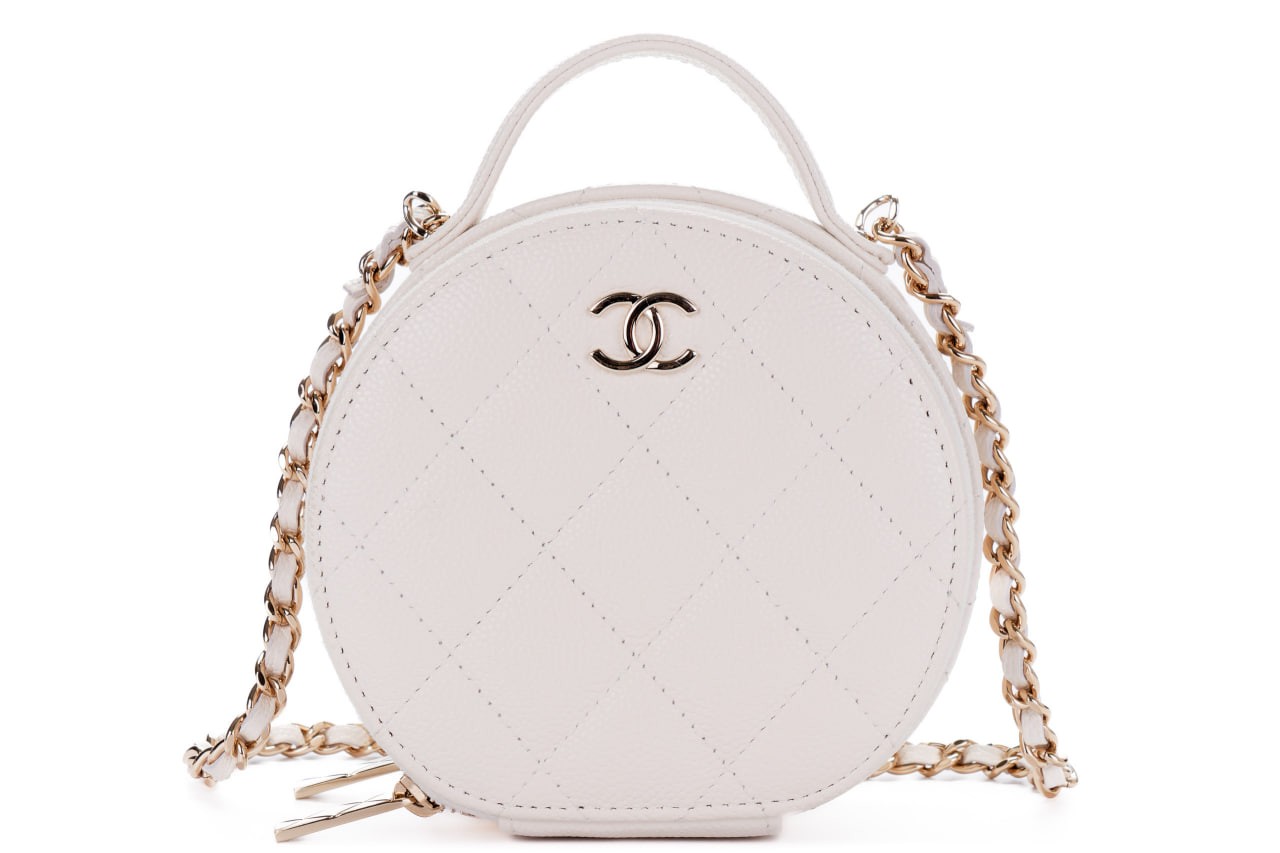 Chanel Matalasse Small Vanity Caviar White Shoulder Bag Gold Hardware