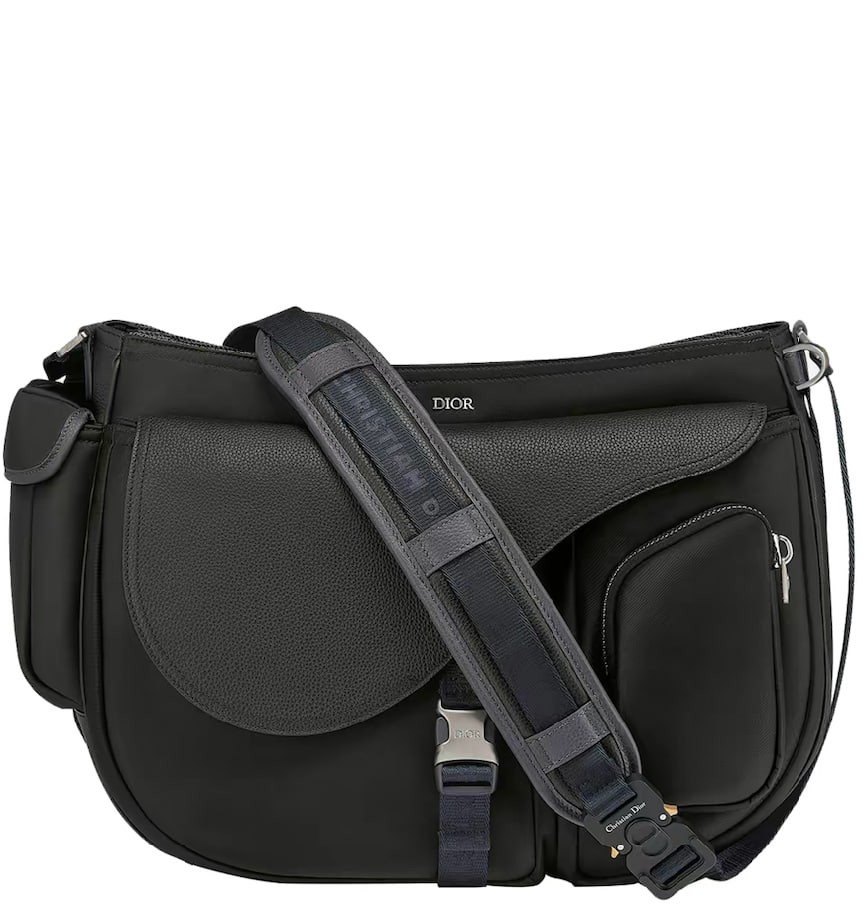 Túi Nam Dior Sacai Saddle Soft Technical Fabric Grained Calfskin 'Black'