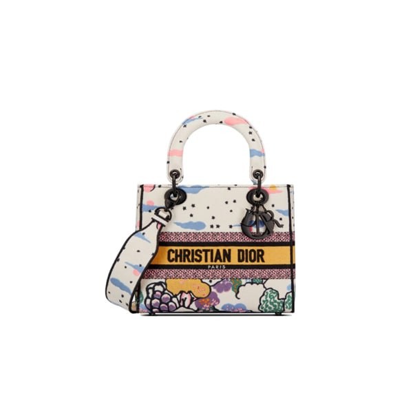 Túi Dior Lady D-Lite Bag Medium Latte Multicolor Dior Ciel de Rêve Embroidery