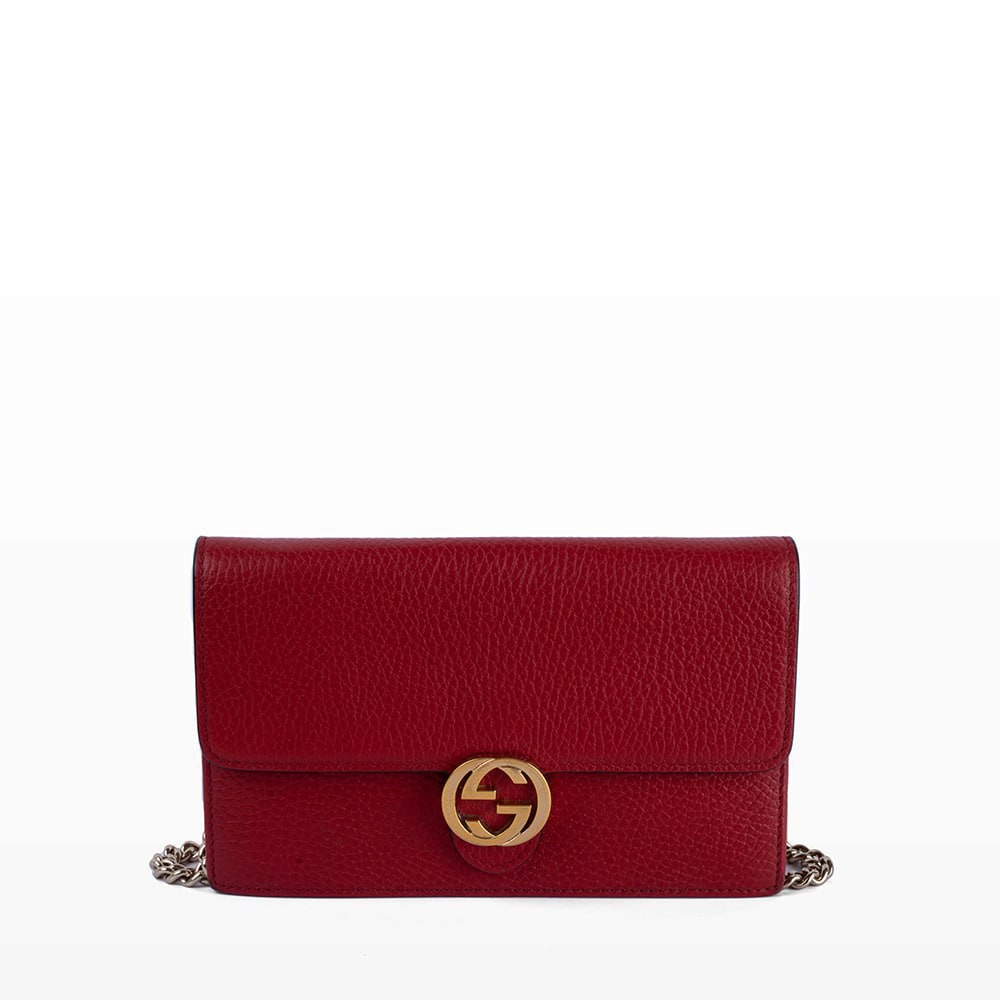 Túi xách Gucci Red Pebbled Leather Interlocking